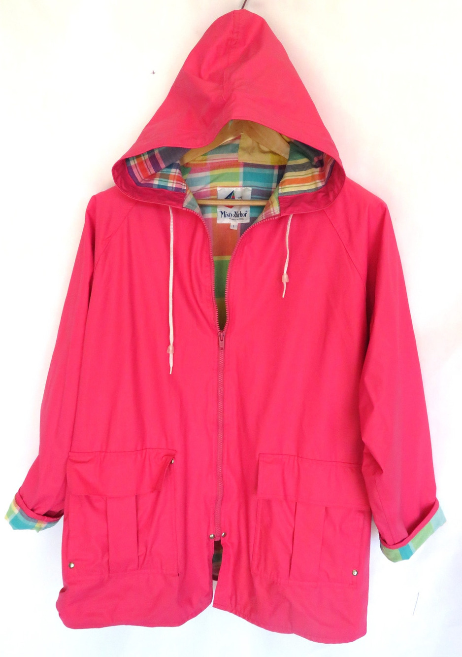 MISTY HARBOR Lined Hooded Raincoat Windbreaker Fuchsia Full Zip Women Sz L